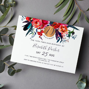 Invitación 70º cumpleaños moderno boho floral acuarela