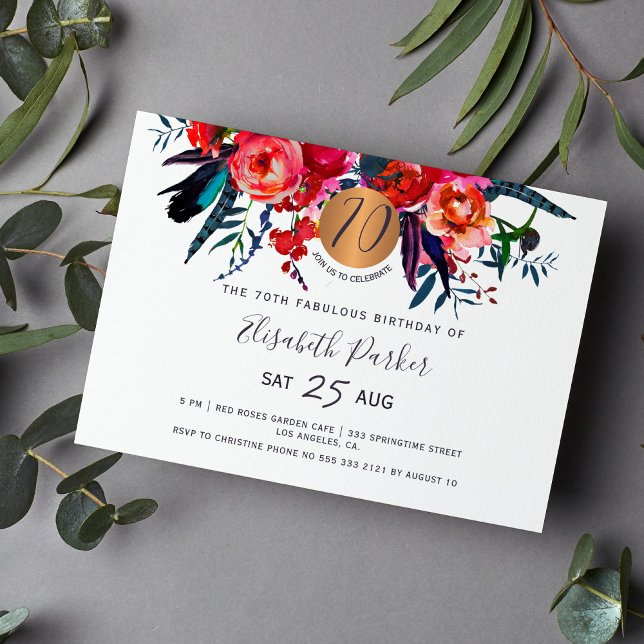 Invitación 70º cumpleaños moderno boho floral acuarela (Subido por el creador)