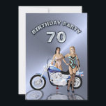 Invitación 70º Día de fiesta con moto<br><div class="desc">Dos encantadoras damas al lado de una moto. ¡Una gran carta para el hombre que le gusta montar!</div>