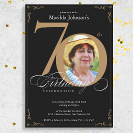 Invitación 70.ª caligrafía elegante de oro negro Cumpleaños