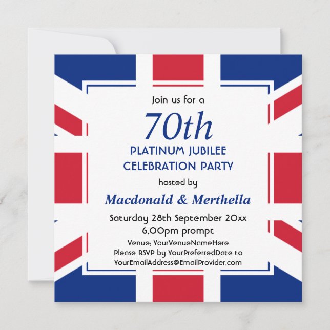 Invitación 70.ª Celebración Platinum UNION JACK (Anverso)