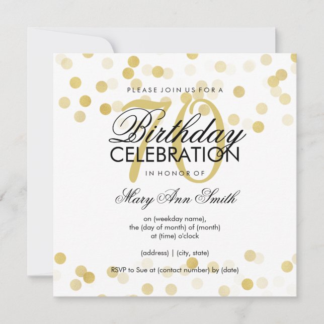Invitación 70.ª festividad Relieve metalizado dorado Faux Pur (Anverso)