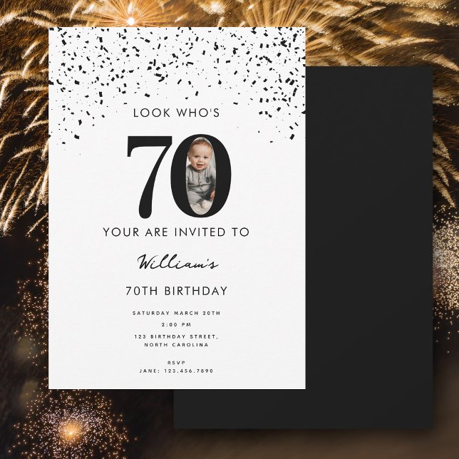 Invitación 70.ª fiesta de cumpleaños: 70 fotos modernas (70th Birthday Party Look Who's 70 Modern Photo Invitation)