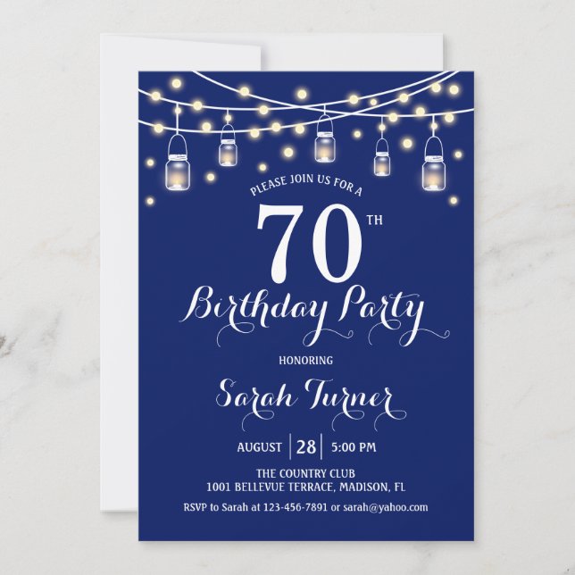 Invitación 70.ª fiesta de cumpleaños - Azul marino (Anverso)