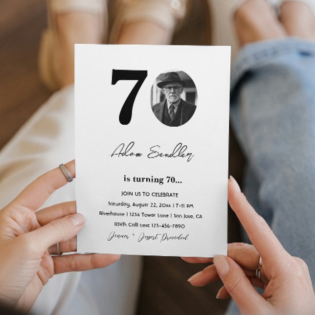 Invitación 70.ª Fiesta de Cumpleaños Blanco y Negro (Subido por el creador)