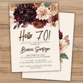 Invitación 70.ª Fiesta de Cumpleaños Brown Beige Ivory Floral