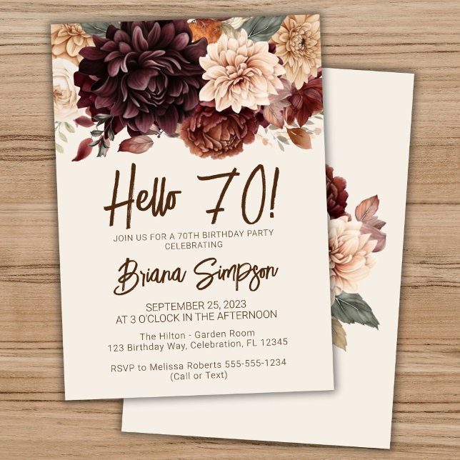 Invitación 70.ª Fiesta de Cumpleaños Brown Beige Ivory Floral (Subido por el creador)