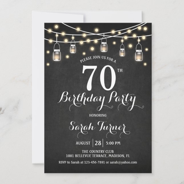 Invitación 70.ª fiesta de cumpleaños - Chalkboard (Anverso)