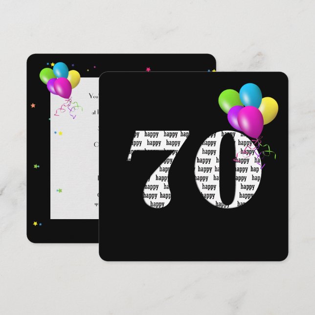 Invitación 70.ª fiesta de cumpleaños con globo (Anverso / Reverso)