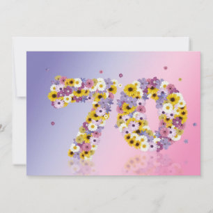 Invitación 70.ª fiesta de cumpleaños, con letras con flores