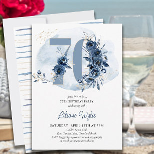 Invitación 70.ª Fiesta de Cumpleaños Costa Azul Floral Número