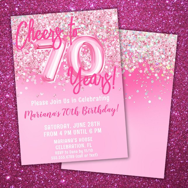 Invitación 70.ª fiesta de cumpleaños de Purpurina Rosado (Subido por el creador)
