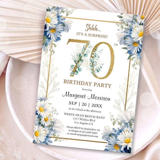 Invitación 70.ª Fiesta de Cumpleaños Dorada Elegante Floral d (Subido por el creador)