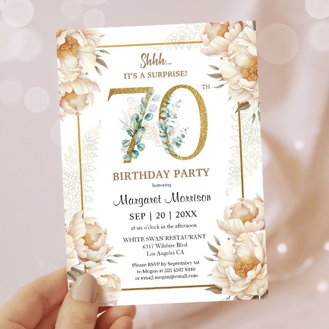 Invitación 70.ª Fiesta de Cumpleaños Elegante Floral de Peoní (Subido por el creador)