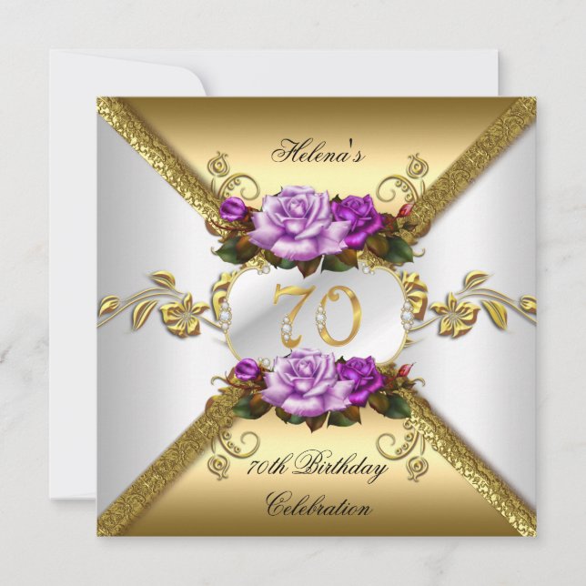 Invitación 70.ª Fiesta de Cumpleaños Elegantes Rosas de Oro P (Anverso)