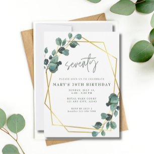 Invitación 70.ª Fiesta de Cumpleaños Eucalyptus Greenery Gold