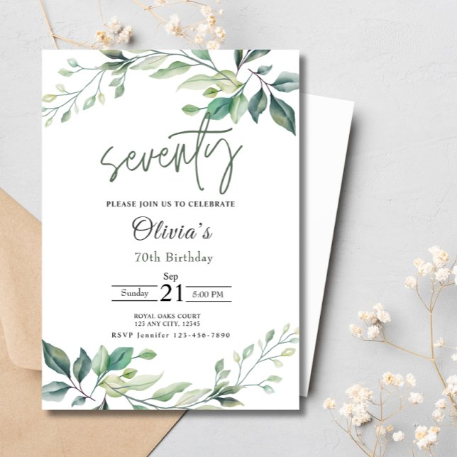 Invitación 70.ª Fiesta de Cumpleaños Eucalyptus Greenery Wate (Subido por el creador)