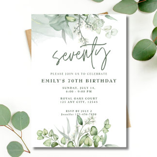 Invitación 70.ª Fiesta de Cumpleaños Eucalyptus Greenery Wate