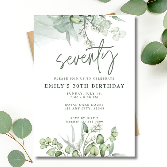 Invitación 70.ª Fiesta de Cumpleaños Eucalyptus Greenery Wate (Subido por el creador)