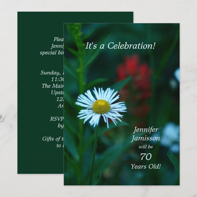 Invitación 70.ª fiesta de cumpleaños Flor blanca de margarita (Anverso / Reverso)