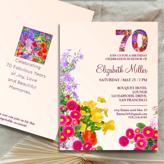 Invitación 70.ª fiesta de cumpleaños floral moderna fiesta de (Subido por el creador)