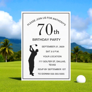 Invitación 70.ª fiesta de cumpleaños Golf Black Par Dad Golf