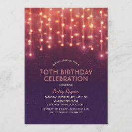 Invitación 70.ª fiesta de cumpleaños Luces de cuerdas Purpuri