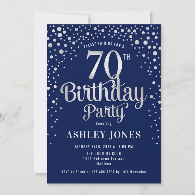 Invitación 70.ª fiesta de cumpleaños - Marina y Plata (Anverso)