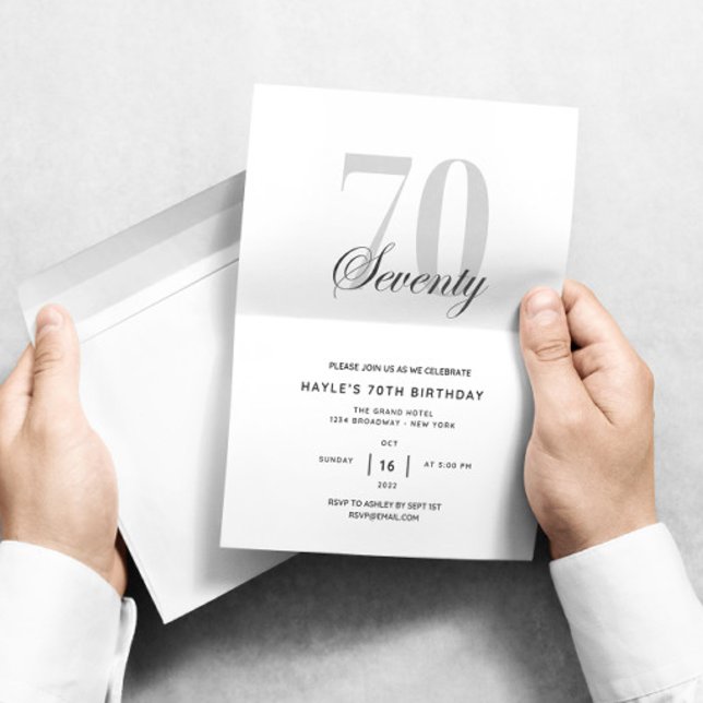 Invitación 70.ª fiesta de cumpleaños Moda elegante blanco y n (Subido por el creador)