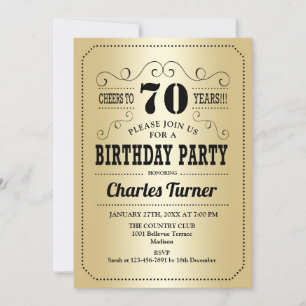 Invitación 70.ª fiesta de cumpleaños - Negro de oro