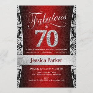 Invitación 70.ª fiesta de cumpleaños - negro rojo plateado