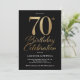 Invitación 70.ª Fiesta de Cumpleaños Negro y Oro (Anverso de pie)