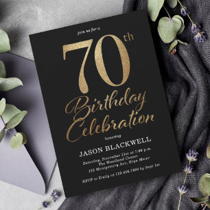 Invitación 70.ª Fiesta de Cumpleaños Negro y Oro