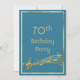 Invitación 70.ª fiesta de cumpleaños notas de música verde az
