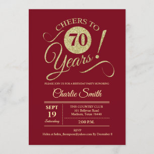 Invitación 70.ª fiesta de cumpleaños - Oro Rojo