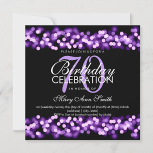 Invitación 70.ª fiesta de cumpleaños Purple Hollywood Glam