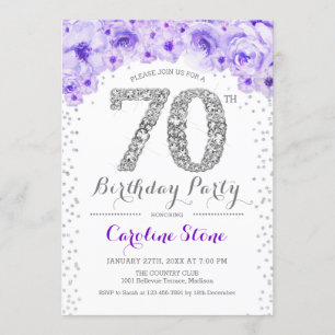 Invitación 70.ª Fiesta de Cumpleaños - Púrpura Plata Blanca