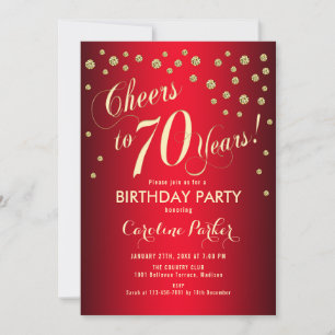 Invitación 70.ª fiesta de cumpleaños - Rojo de oro