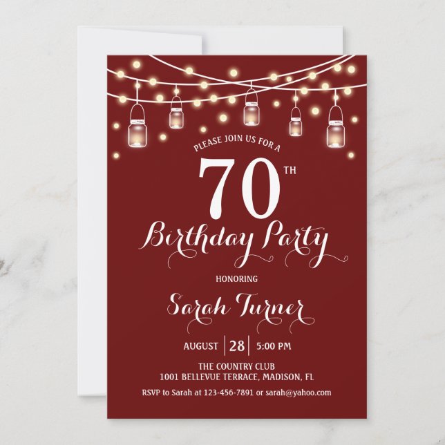Invitación 70.ª fiesta de cumpleaños - Rojo oscuro (Anverso)
