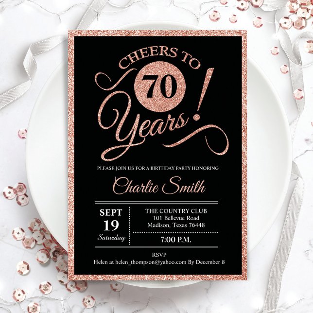 Invitación 70.ª fiesta de cumpleaños - Rosa Oro Negro CUALQUI (Subido por el creador)