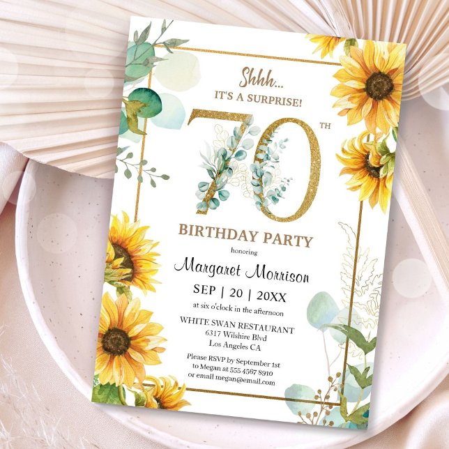 Invitación 70.ª fiesta de cumpleaños Sunflowers Elegante Flor (Subido por el creador)