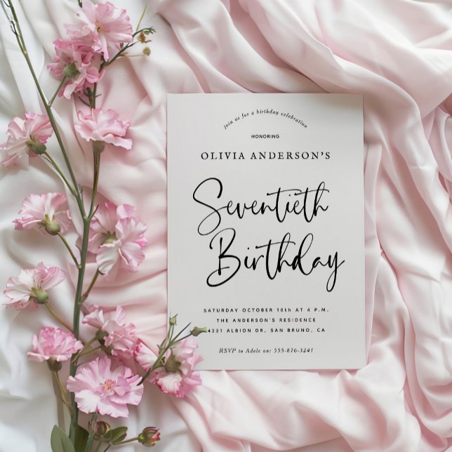 Invitación 70.ª fiesta de cumpleaños | Tipografía en blanco y (Subido por el creador)