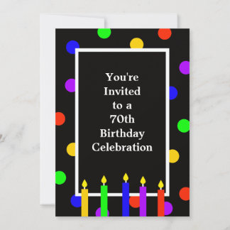 Invitación 70.ª fiesta de cumpleaños: Velas coloridas