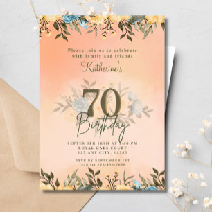 Invitación 70.ª Foliage floral Boho Watercolor Birthday
