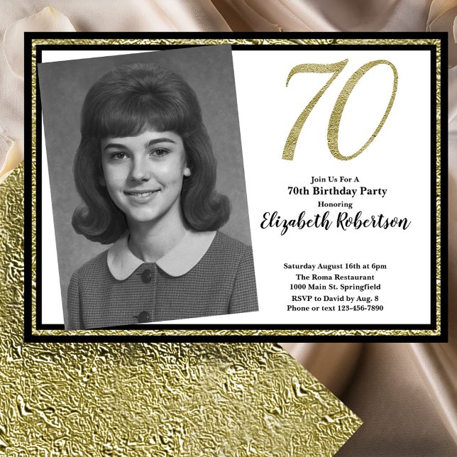 Invitación 70.ª foto Personalizado Black and Gold (Subido por el creador)