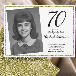 Invitación 70.ª foto Personalizado Blanco y Oro