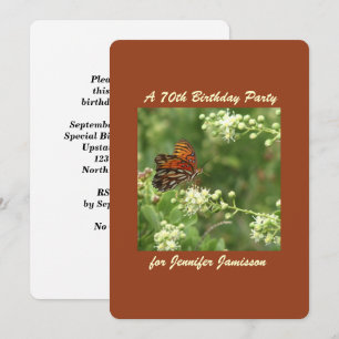 Invitación 70.ª mariposa Naranja del partido de cumpleaños