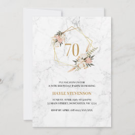 Invitación 70.ª Moda de Mármol Blanco Floral Rosa