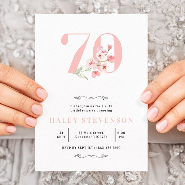 Invitación 70.ª Moda floral simple rosa y blanca (Subido por el creador)