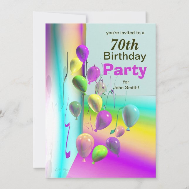 Invitación 70.ª Pared de globo de la fiesta de cumpleaños (Anverso)